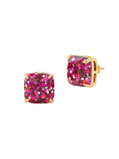 Shop Kate Spade Women's Mini Small Square Epoxy Stud Earrings In Pink
