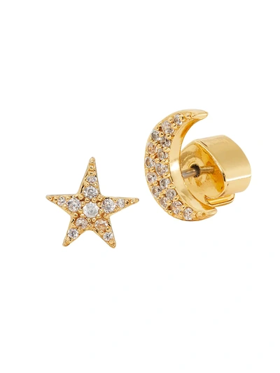 Shop Kate Spade Women's Something Sparkly Goldtone & Pave Mismatched Star & Moon Stud Earrings