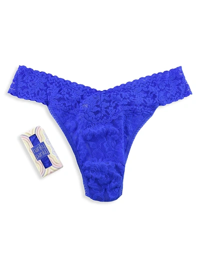 Shop Hanky Panky Xoxo Boxed Lace Thong In Sapphire
