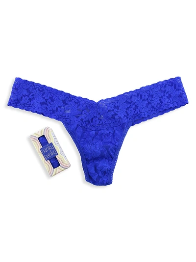 Shop Hanky Panky Xoxo Boxed Lace Thong In Sapphire
