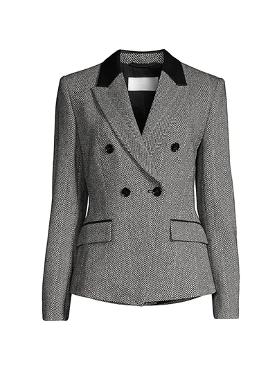 Shop Hugo Boss Women's Jakuba Herringbone Faux Leather-trim Wool Jacket In Black