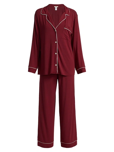 Shop Eberjey Gisele 2-piece Long Pajama Set In Sangria Ivory