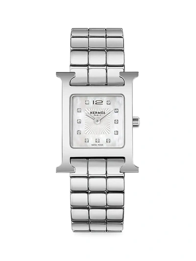 Shop Hermes Women's Heure H 25mm Stainless Steel & Diamond Bracelet Watch