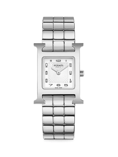 Shop Hermes Heure H 25mm Stainless Steel Bracelet Watch In Silver