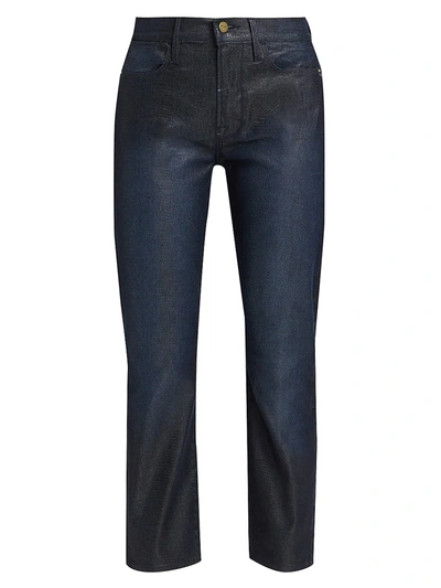 Shop Frame Le High Straight-leg Lizard Coated Jeans In Indigo Lizard