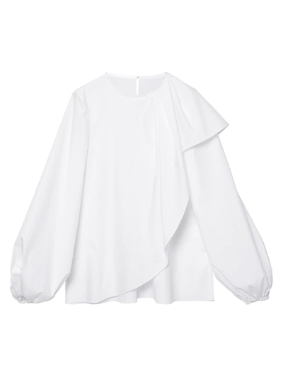 Shop Carolina Herrera Puff-sleeve Cascade Poplin Blouse In White