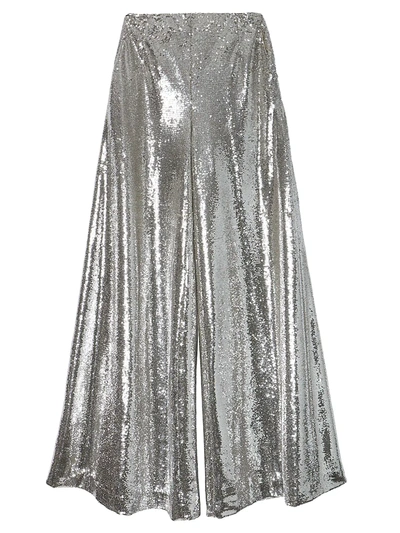 Shop Carolina Herrera Wide-leg Sequin Pants In Silver