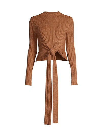 Shop Significant Other Goldie Tie-front Knit Sweater In Mocha