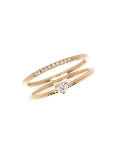 Shop Zoë Chicco Women's 14k Yellow Gold & Diamonds Double Band Prong Ring