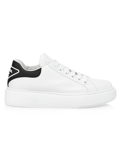 Shop Prada Logo Leather Platform Sneakers In Bianco Nero