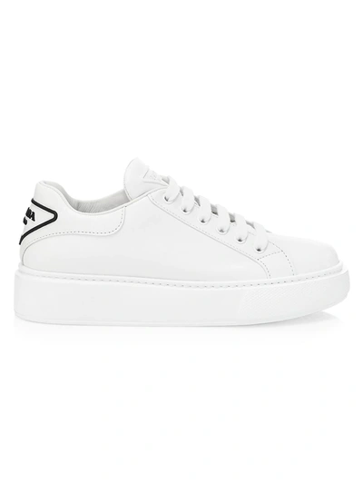 Shop Prada Logo Leather Platform Sneakers In White