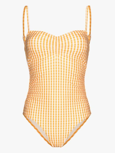 Shop Peony Square Neck Swimsuit In Orange