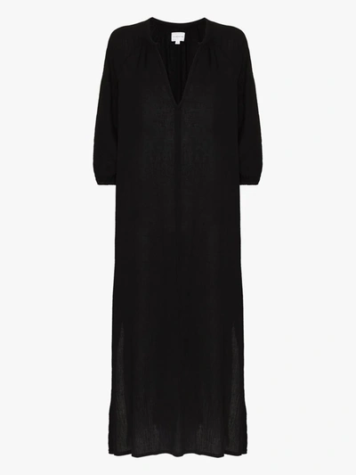 Shop Honorine Bianca V-neck Cotton Midi Dress In Black