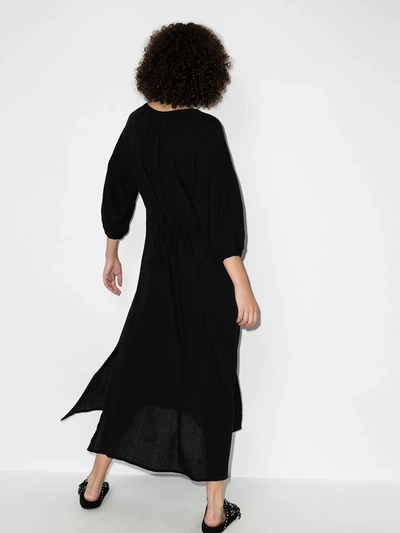 Shop Honorine Bianca V-neck Cotton Midi Dress In Black