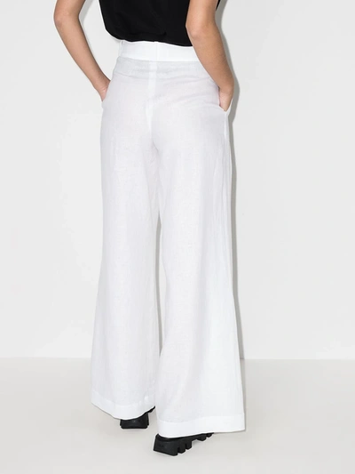 Shop Asceno Rivello Wide Leg Linen Trousers In White