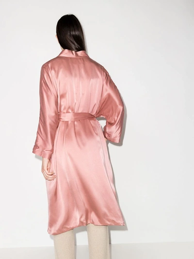 Shop Asceno Athens Long Silk Robe In Pink