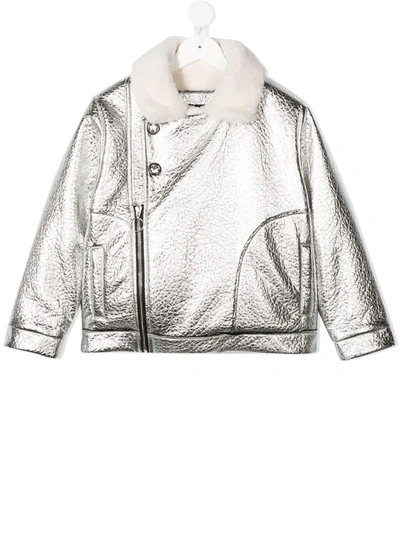 Andorine Metallic Biker Jacket In Silver
