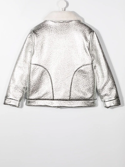 Shop Andorine Metallic Biker Jacket In Silver