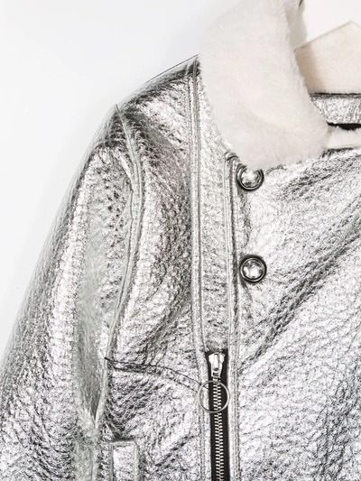 Shop Andorine Metallic Biker Jacket In Silver