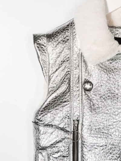 Shop Andorine Metallic Biker Vest In Silver