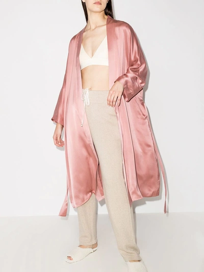 Shop Asceno Tied Waist Silk Robe In Pink