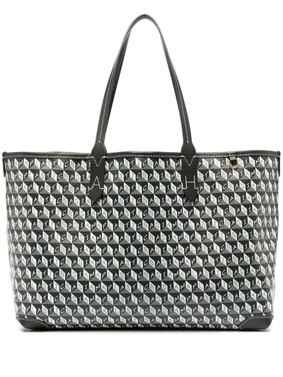 Shop Anya Hindmarch Geometric Logo Print Tote Bag In Grey