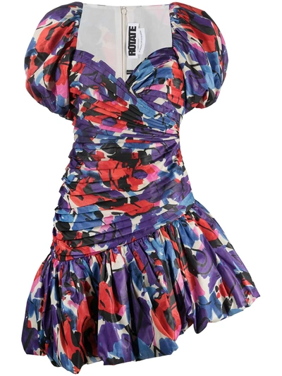 Shop Rotate Birger Christensen Abstract-print Puffy Dress In Blue ,purple