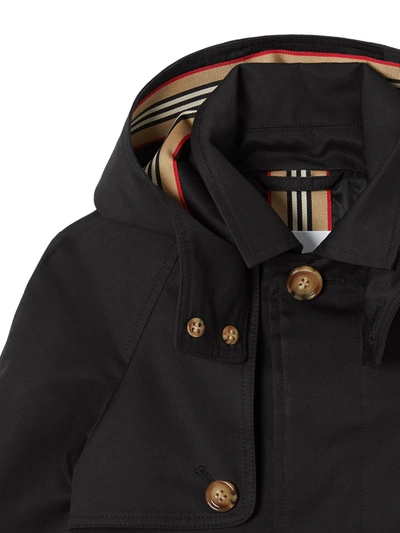Shop Burberry Detachable Hood Icon Stripe Trim Coat In Black