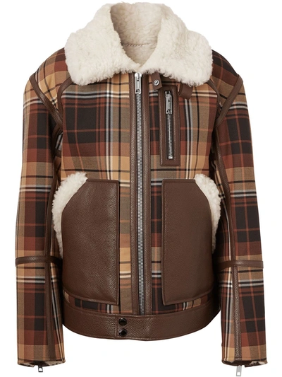 Shop Burberry Shearling Bomber Jacket In Green