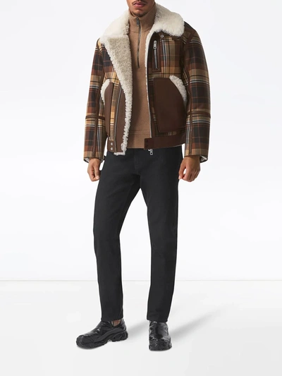 Shop Burberry Shearling Bomber Jacket In Green