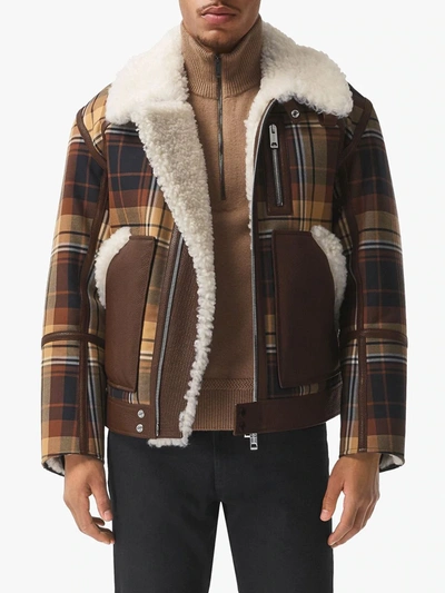 Shop Burberry Shearling Bomber Jacket In Green