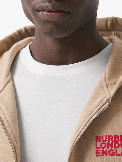Shop Burberry Love-print Organic Cotton Hoodie In Neutrals