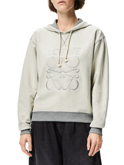 Shop Loewe Anagram Embroidered Hoodie In Grey