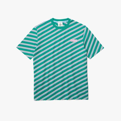 Shop Lacoste Unisex Live Colored Stripe Cotton T-shirt In Green,white