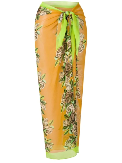 Shop Amir Slama Rose-print Long Sarong In Yellow