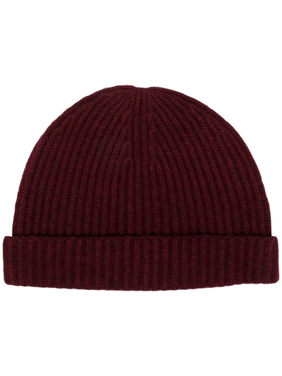 Shop N•peal Ribbed-knit Cashmere Beanie In Red