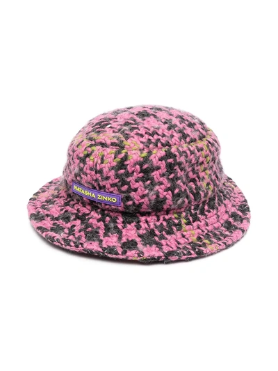 Shop Natasha Zinko Geometric Pattern Knitted Hat In Pink