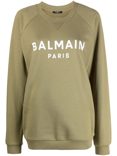 Shop Balmain Logo-print Sweatshirt In Green