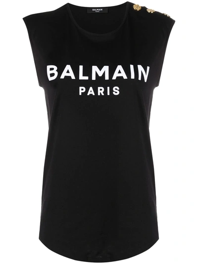 Shop Balmain Button-detailed T-shirt In Black