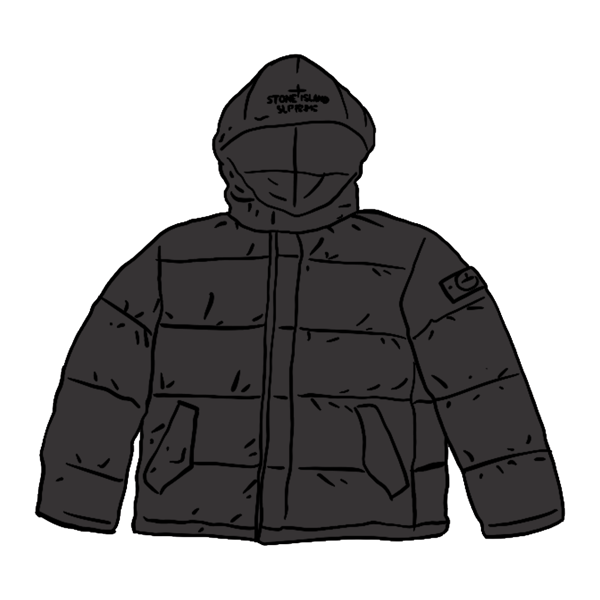 Pre Owned Supreme Stone Island Painted Camo Crinkle Down Jacket Black Modesens