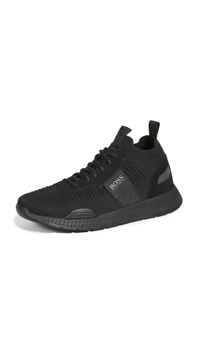 Shop Hugo Boss Titanium Running Sneakers In Black