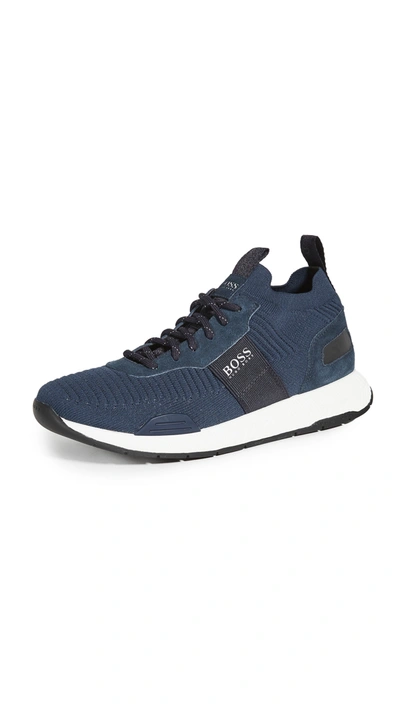 Hugo Boss Titanium Running Sneakers In Dark Blue Fabric | ModeSens