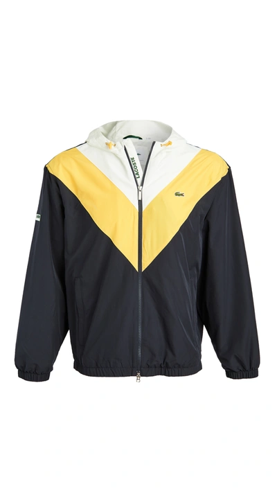 Shop Lacoste Full Zip Jacket In Navy Blue/yellow