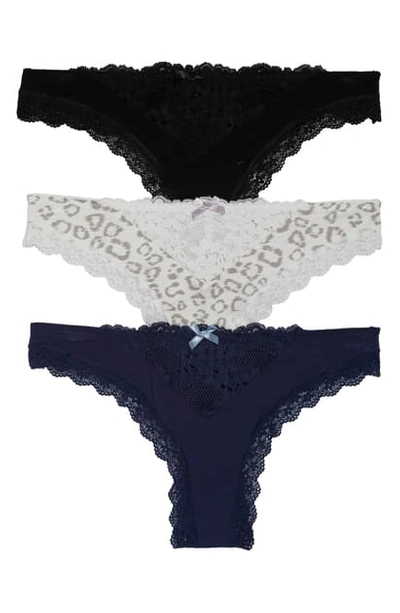 Shop Honeydew Intimates 3-pack Willow Thongs In Black/ Polar/ Snow Leopard