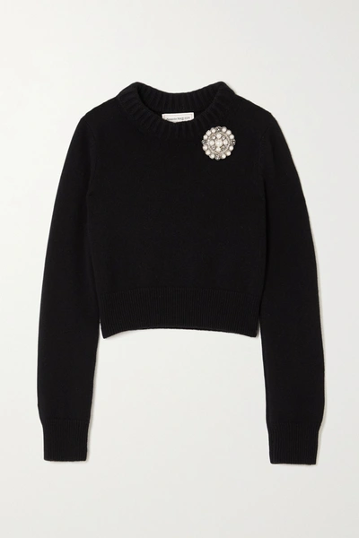 Shop Alexander Mcqueen Cropped Embellished Cashmere Sweater In Black