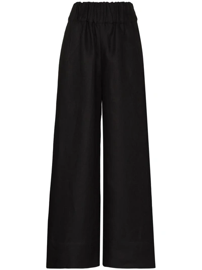 Shop Bondi Born Linen Wide-leg Trousers In Black