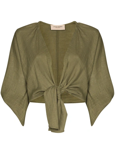 Shop Adriana Degreas Front Tie Fastening Cropped Blouse In Green