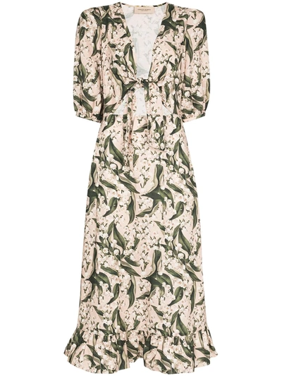 Shop Adriana Degreas Floral-print Flared Midi Dress In Pink