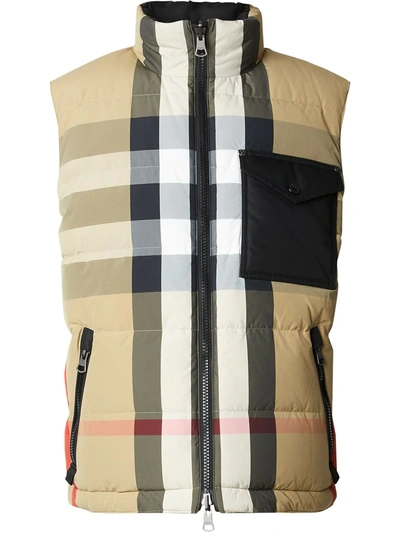 Shop Burberry Reversible Check Puffer Gilet In Neutrals