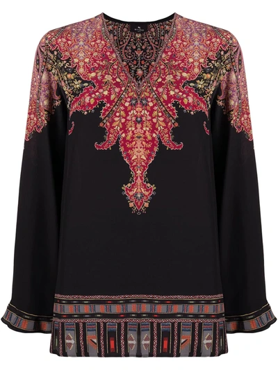 Shop Etro Paisley-print Long Sleeved Blouse In Black